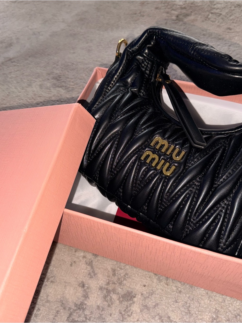 Miu Miu Black Quilted Leather Shoulder Bag with Gold Logo